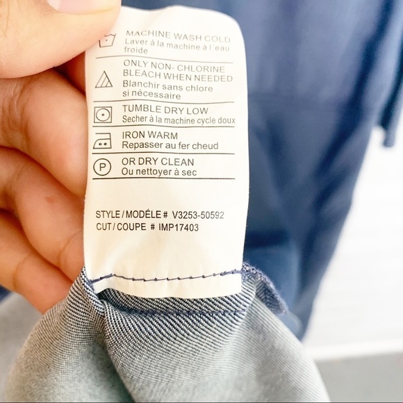 Vince Blue Chambray V Neck Shift Work Business Casual Dress Size Small - Picture 5 of 8